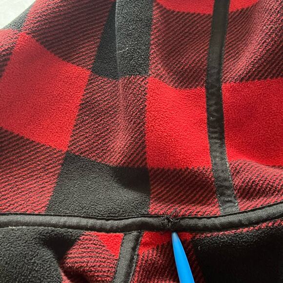 Eddie Bauer Womens Red Buffalo Plaid Reversible Fuzzy Hooded Jacket Sz M - Picture 7 of 7